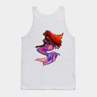 Black African American mermaid with flowing Afro red hair locs women girls Black Mermaid Tank Top